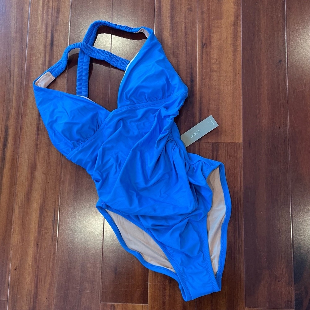 New NWT J.Crew Blue Swimsuit One Piece Criss Cross Ruched Straps BM430 Swim Sz 0